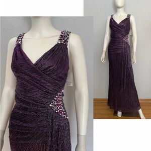 NWT WOMEN FORMAL A-LINE LONG WRAP‎ DRESS EMBELLISHED SURPLICE NECK BEADED GOWN
